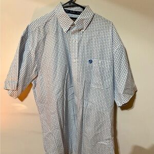 Wrangler White and Blue Geometric Button Down Shirt